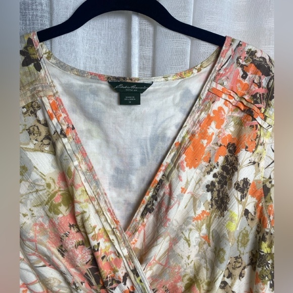 Eddie Bauer V Neck Faux Wrap 100% Cotton Floral Dress Size 12 - Picture 4 of 14